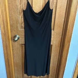 Black cowl neck midi length dress